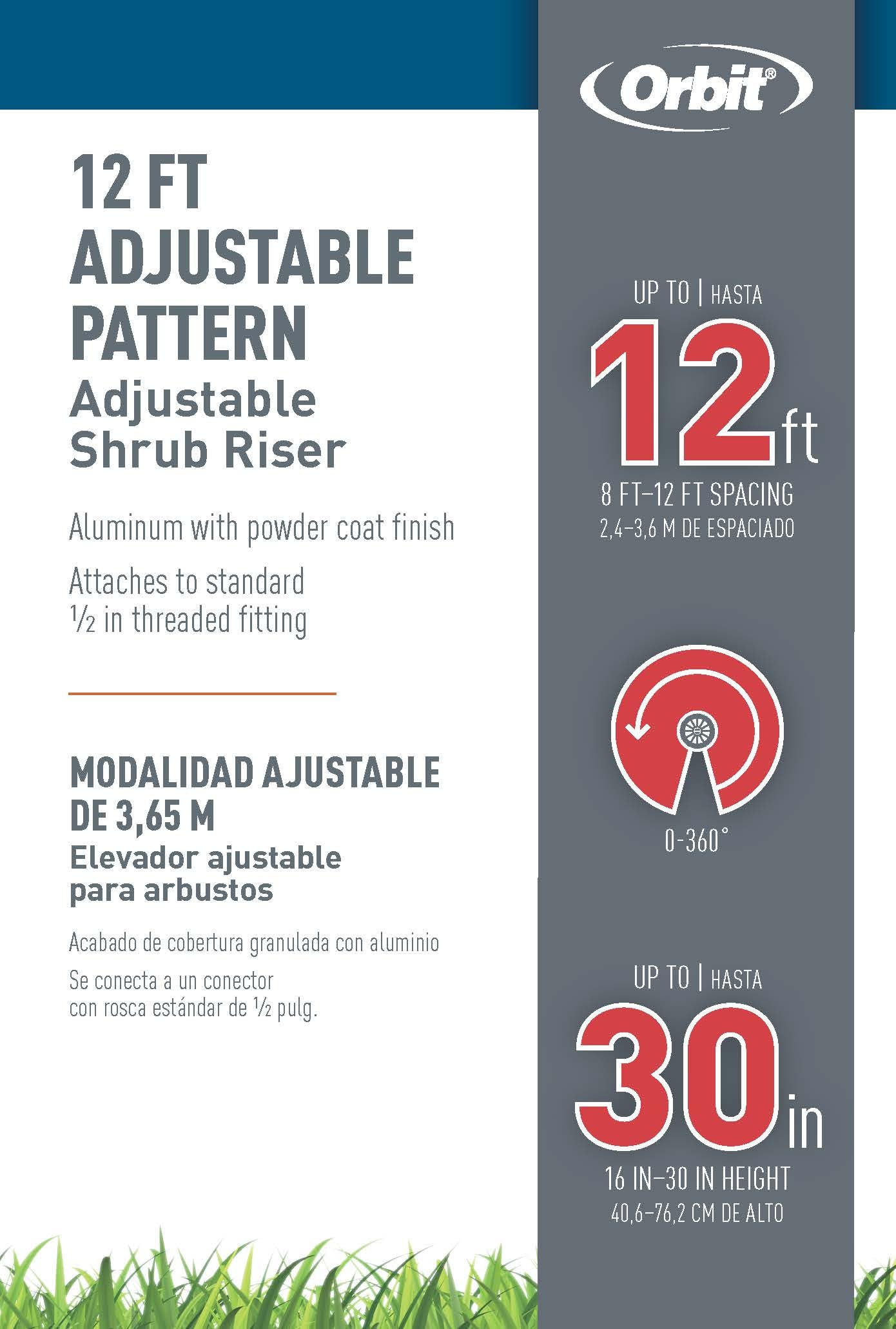 Orbit WaterMaster Underground 37330 Aluminum Adjustable Riser with Adjustable Nozzle, 16 to 30-Inch