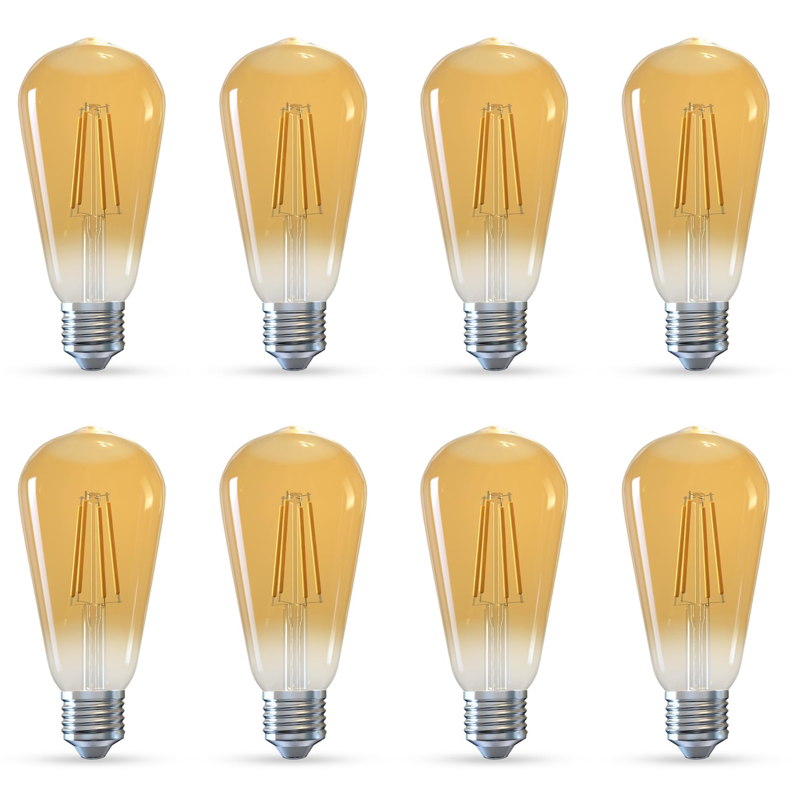 Jensense Edison Bulbs E26 LED Bulb 60 Watt Equivalent, Vintage LED Light Bulbs CRI90+ ST19, Dimmable Clear Light Bulbs (2300K Amber Light, 7watt-8 Pack)