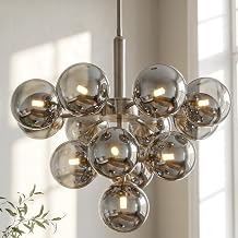 13 Lights Globe Blown Glass Chandelier Brushed Nickel Chandeliers