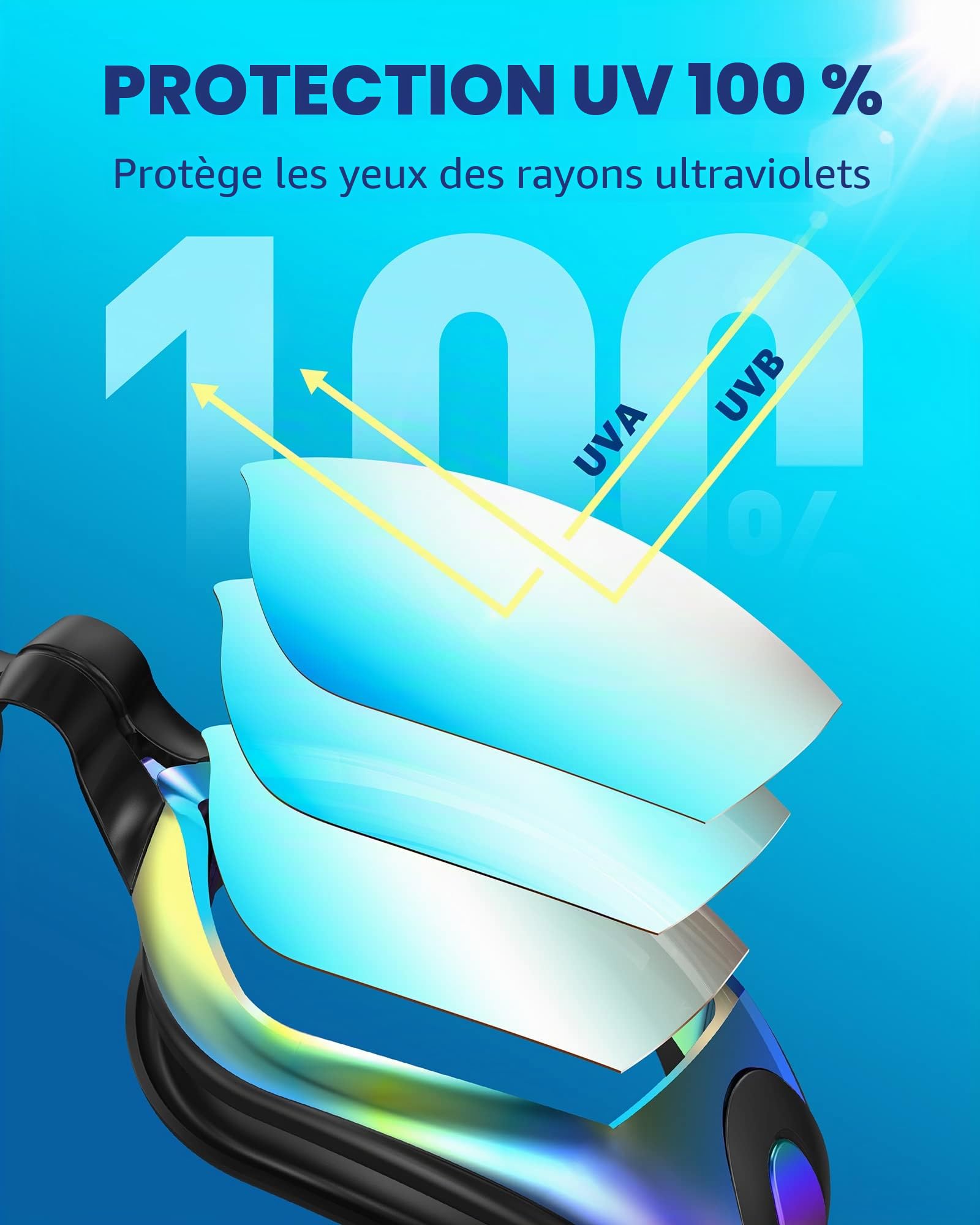 aegend Lunettes de natation miroir 2.0 sans fuite, anti-buée, protection UV, triathlon, revêtement miroir, étui de protection gratuit, accessoire natation pour adultes, hommes, femmes, enfants, noir