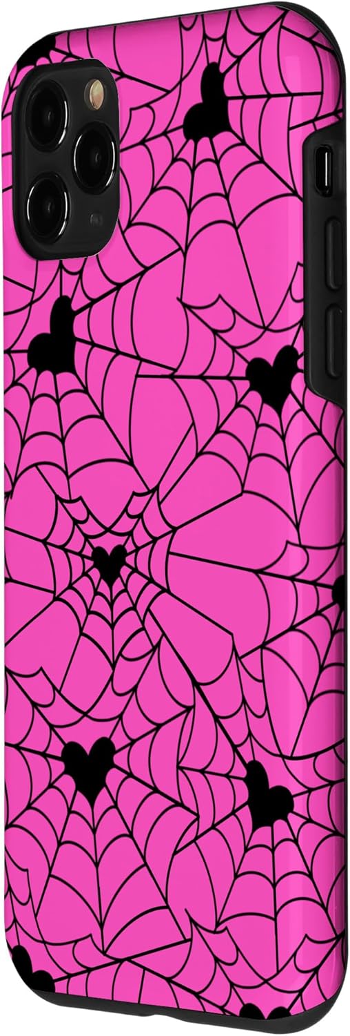 Valentine's Day Heart Spiderweb Gothic Print Black Pink Goth Case for iPhone 11 Pro