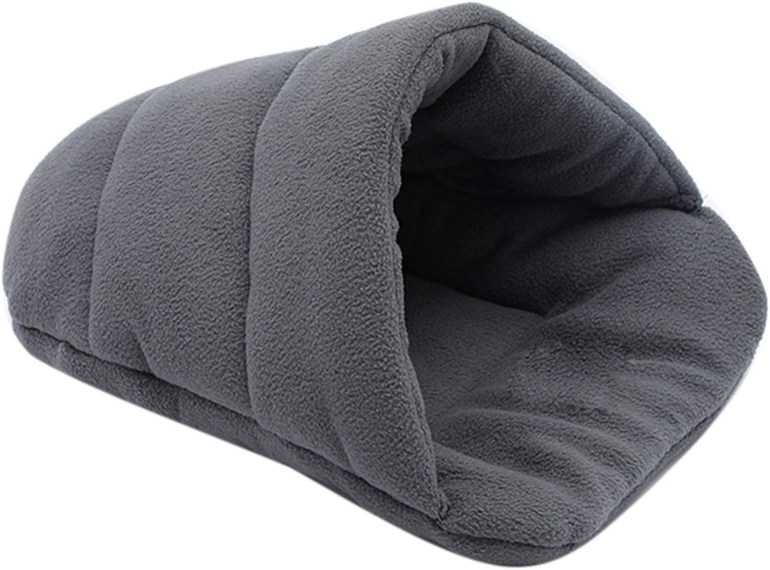 Mggsndi Dog Cat Bed, Thick Fleece Warm Dog Cat Tent Cave Bed Slipper Shape Pet Sleeping Bag - Grey L