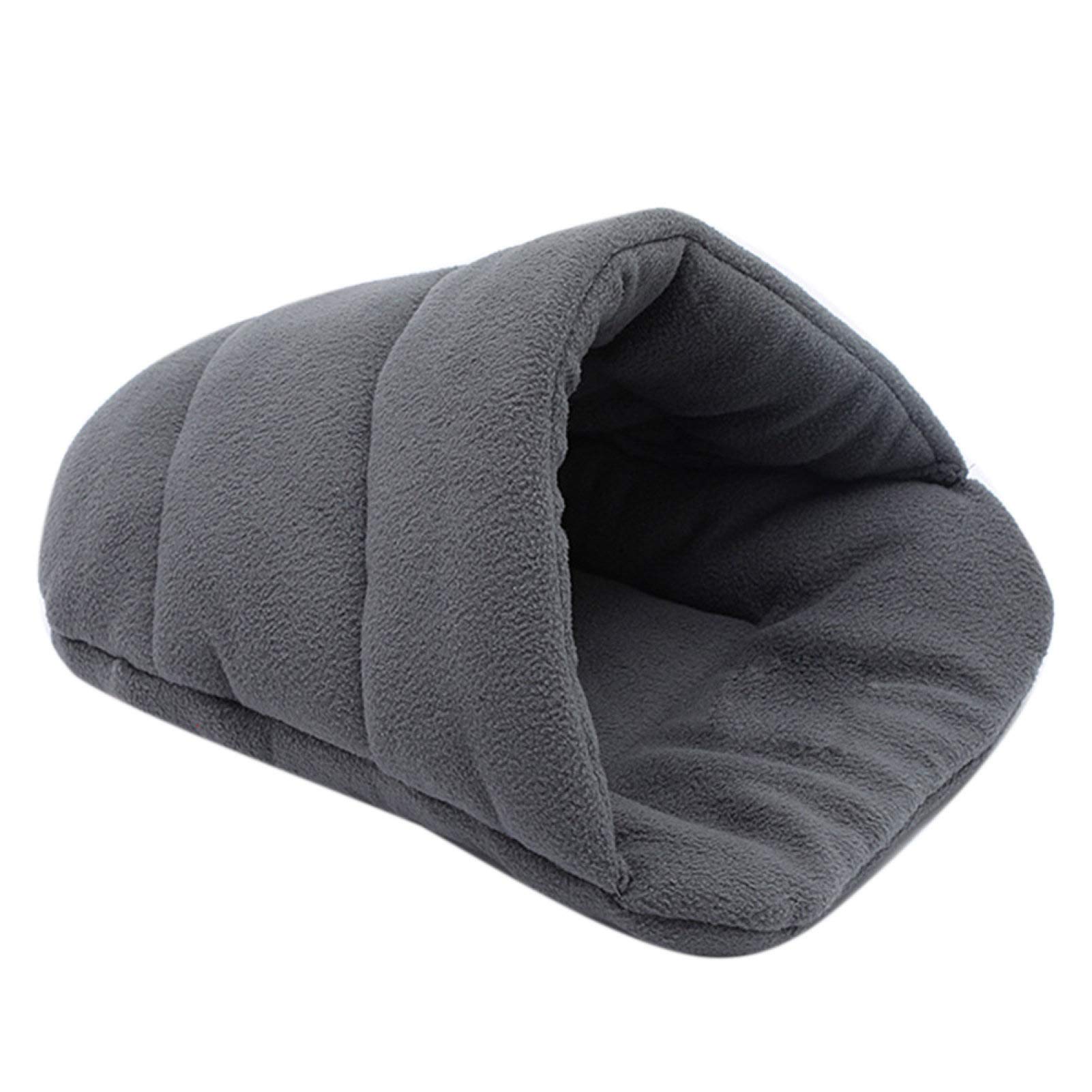 Mggsndi Dog Cat Bed, Thick Fleece Warm Dog Cat Tent Cave Bed Slipper Shape Pet Sleeping Bag - Grey M