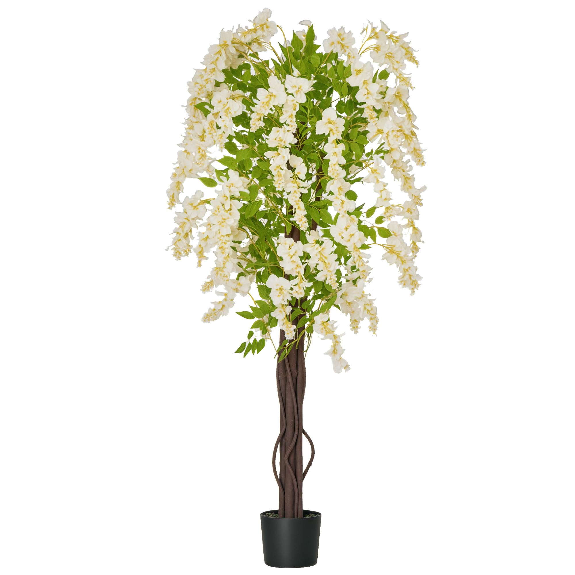 HOMCOM Artificial Realistic White Wisteria Tree Faux Decorative Plant in Nursery Pot for Indoor Décor, 160cm