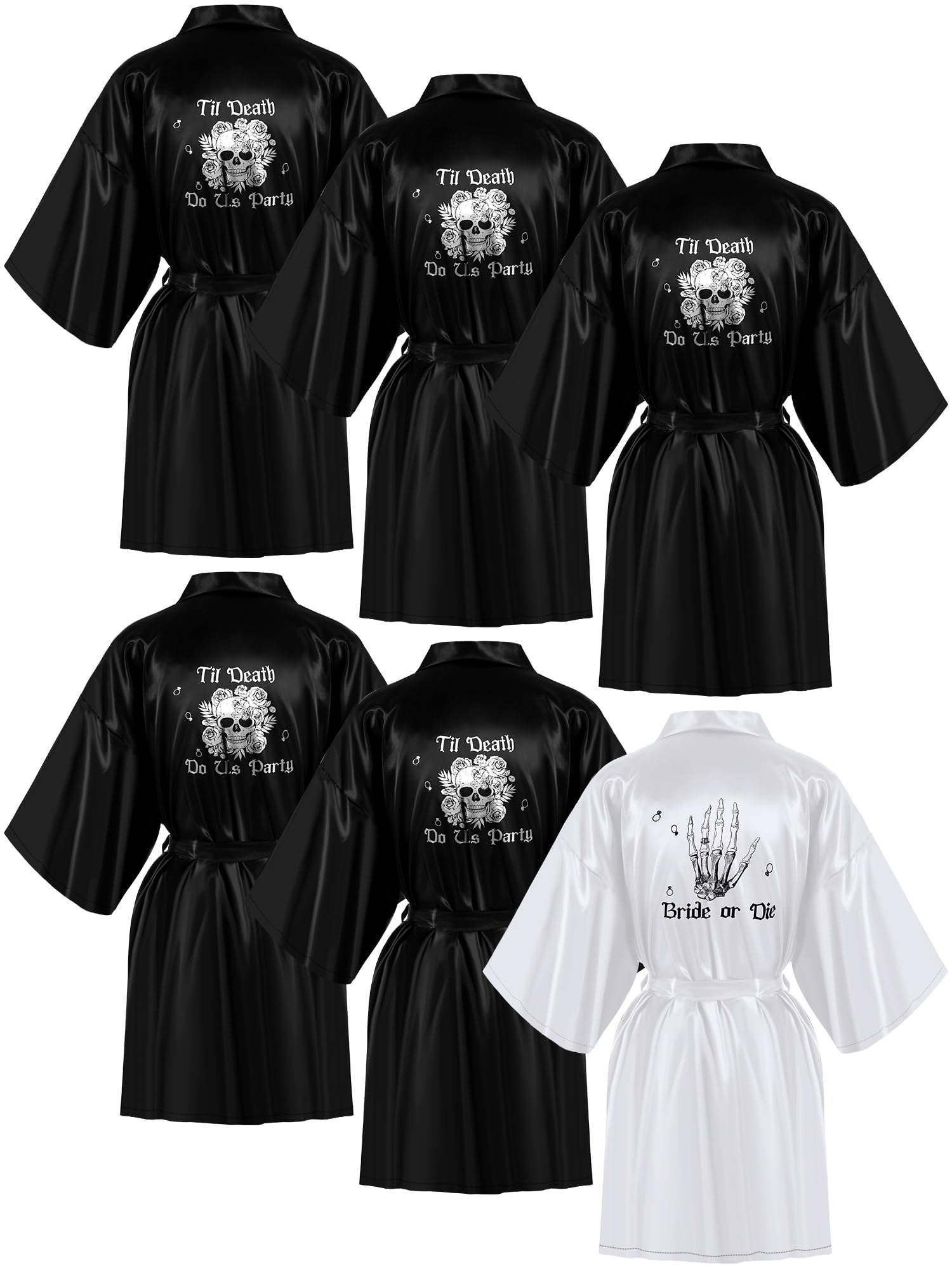 Panitay 6 Pcs Bridesmaids Robes Till Death Do Us Party Bachelorette Bride or Die Bachelorette Party Robes Skull Black White Bride Robe for Bridal Shower Gothic Wedding Decor Dress, Black, White, One