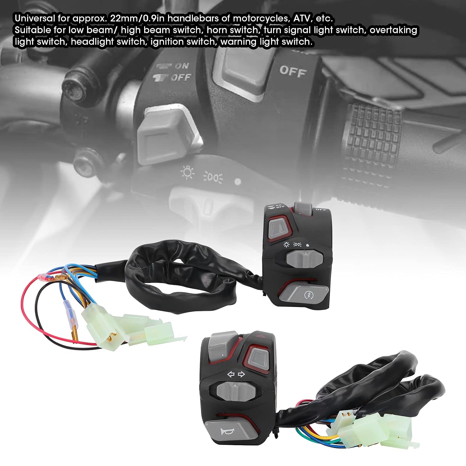 Handlebar Switch, 22mm Motorcycle Horn Turn Headlight Switch Universal for Turn Light(Red Light)