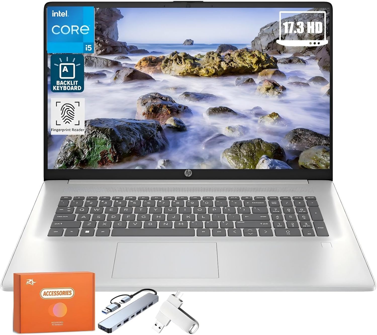 HP 17.3 Laptop for Business Students, Intel i5-1334U(Up to 4.6 GHz), 17.3" HD+ BrightView, 32 GB RAM, 1 TB SSD, Wi-Fi 6, Backlit Keyboard, Fingerprint Reader, Windows 11 Pro, w/Accessories