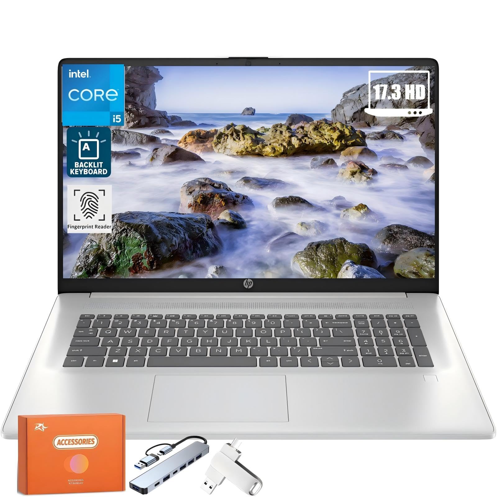 HP 17.3 Laptop for Business Students, Intel i5-1334U(Up to 4.6 GHz), 17.3" HD+ BrightView, 64 GB RAM, 1 TB SSD, Wi-Fi 6, Backlit Keyboard, Fingerprint Reader, Windows 11 Pro, w/Accessories