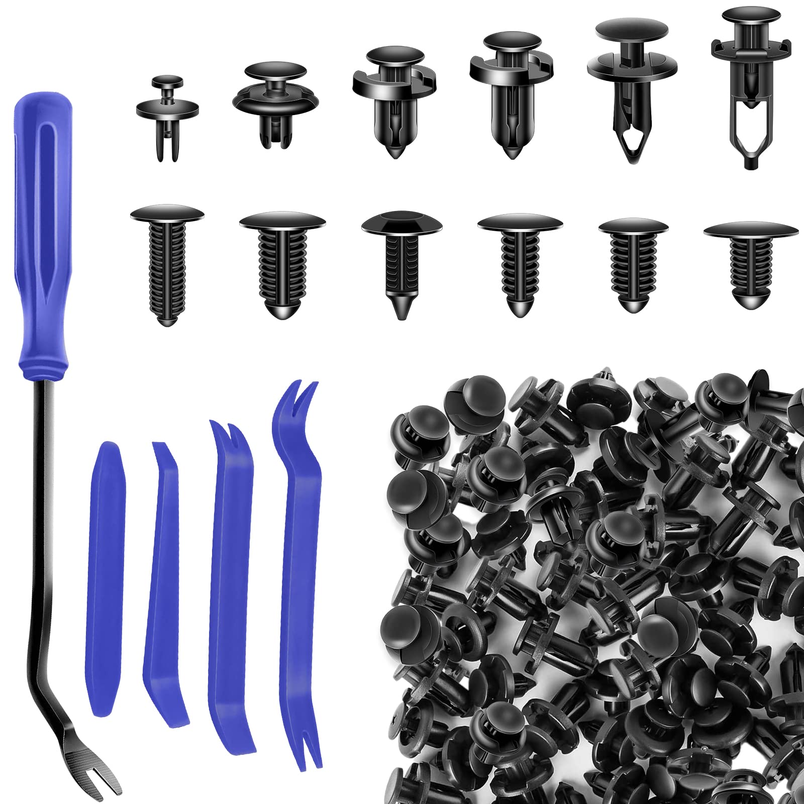 XBRN 245 Pcs Bumper Clips, Car Push Retainer Clips,Car Body Retainer Push Rivet Trim Moulding Fastener,Car Clips Fasteners Fender Clips,12 Most Popular Sizes Auto Push Pin Rivets