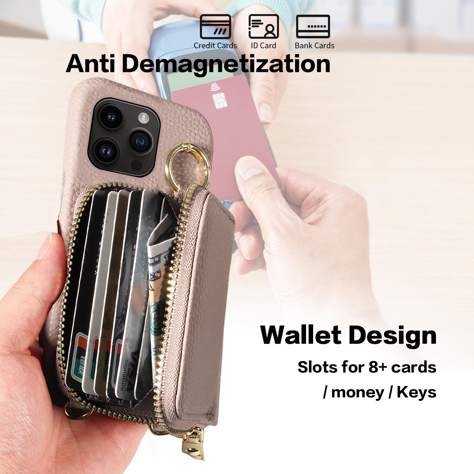 Organ - Custodia a portafoglio con cerniera per iPhone 16 Pro Max da