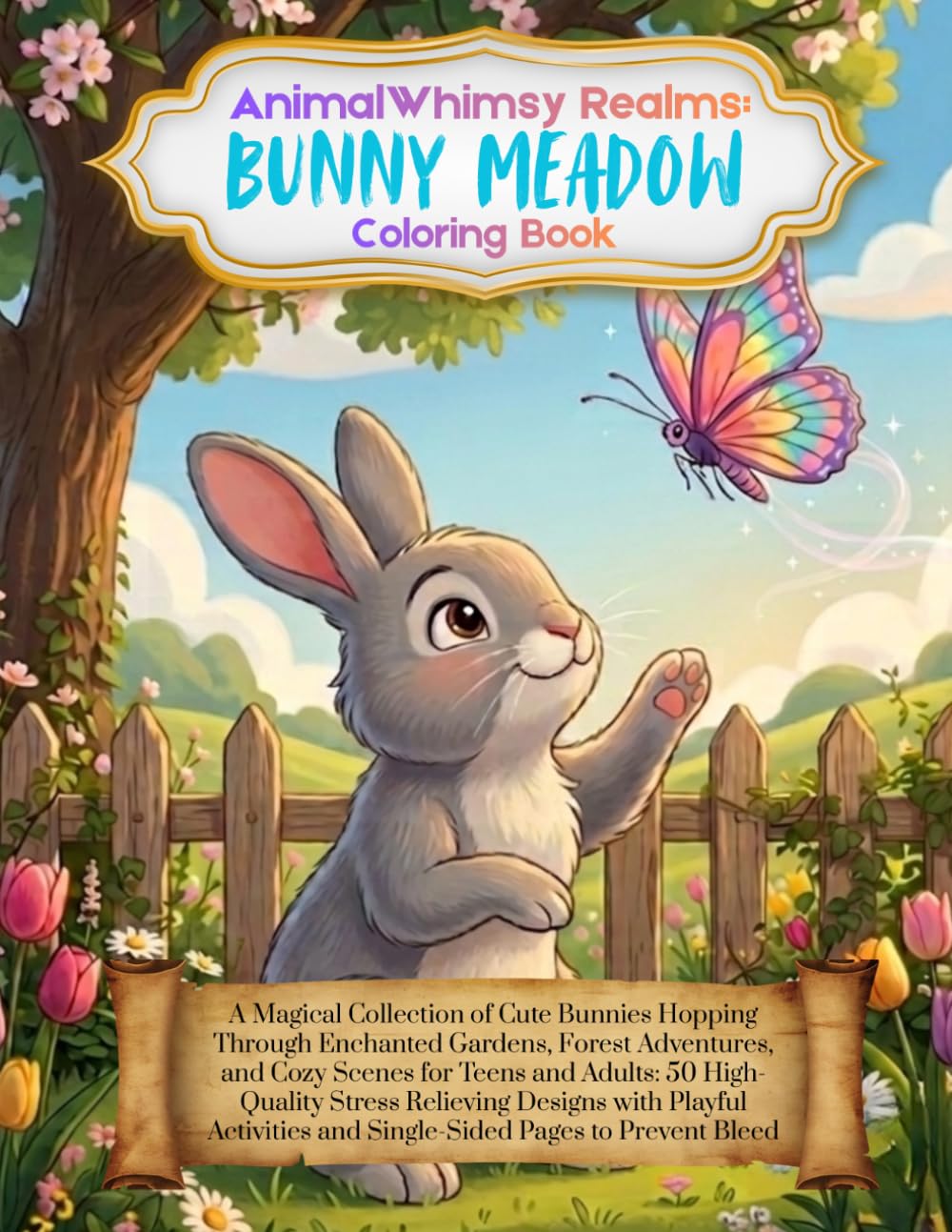 AnimalWhimsy Realms: Bunny Meadow: A Magical Collection of Cute Bunnies Hopping Through Enchanted Gardens, Forest Adventures, and Cozy Scenes for ... Relieving Designs with Playful Activities
