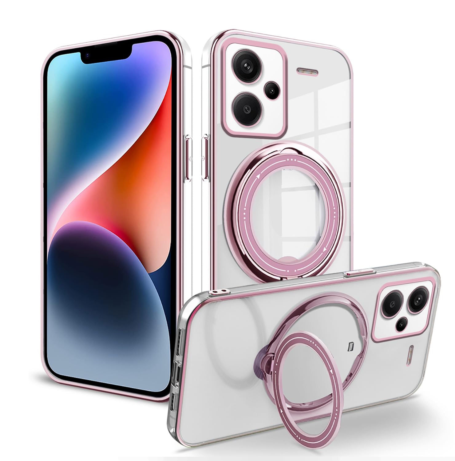 Custodia In Silicone Con Anello Per Xiaomi Redmi Note 13 Pro Plus - Glitter, Ricarica Wireless (Nero) - 3