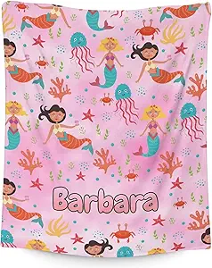 Mercuryelf Custom Mermaid Throw Blanket - Soft, Fuzzy & Warm - 30x40 Inches Small Blankets for Lap, Crib - Pink Cute Throws Gift for Mermaid Lovers