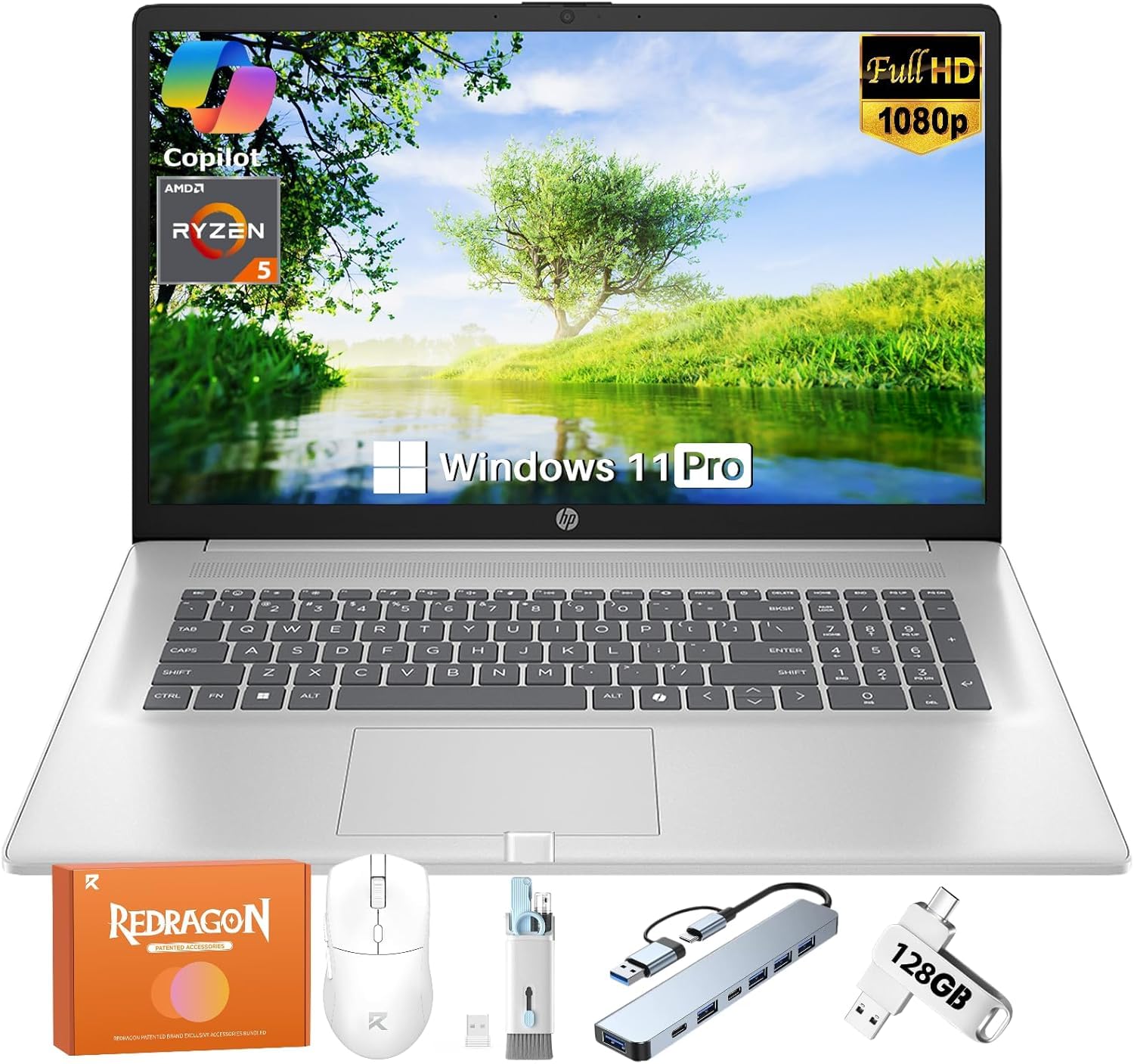 HP 2026 17.3 Inch Laptop, AMD 12-Threads Ryzen 5 7430U(up to 4.3 Ghz), 20 GB RAM, 512 GB SSD, HD+ Anti-Glare Display, Copilot-AI, Wi-Fi 6, Windows 11