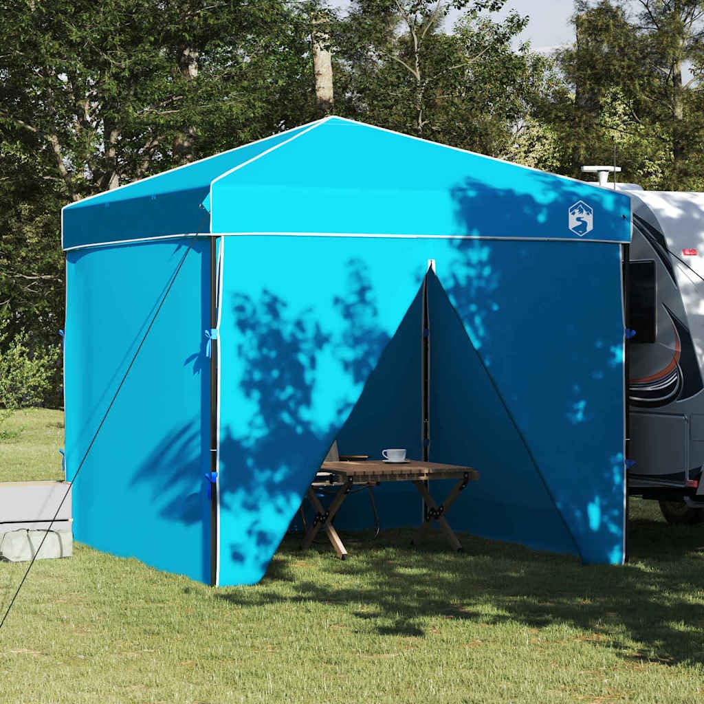 Składany namiot imprezowy niebieski 243x243x251 cm materiał | Konstrukcja pop-up, w zestawie torba do przenoszenia, śledzie i linki napinające, regulacja wysokości, do ogrodu i tarasu