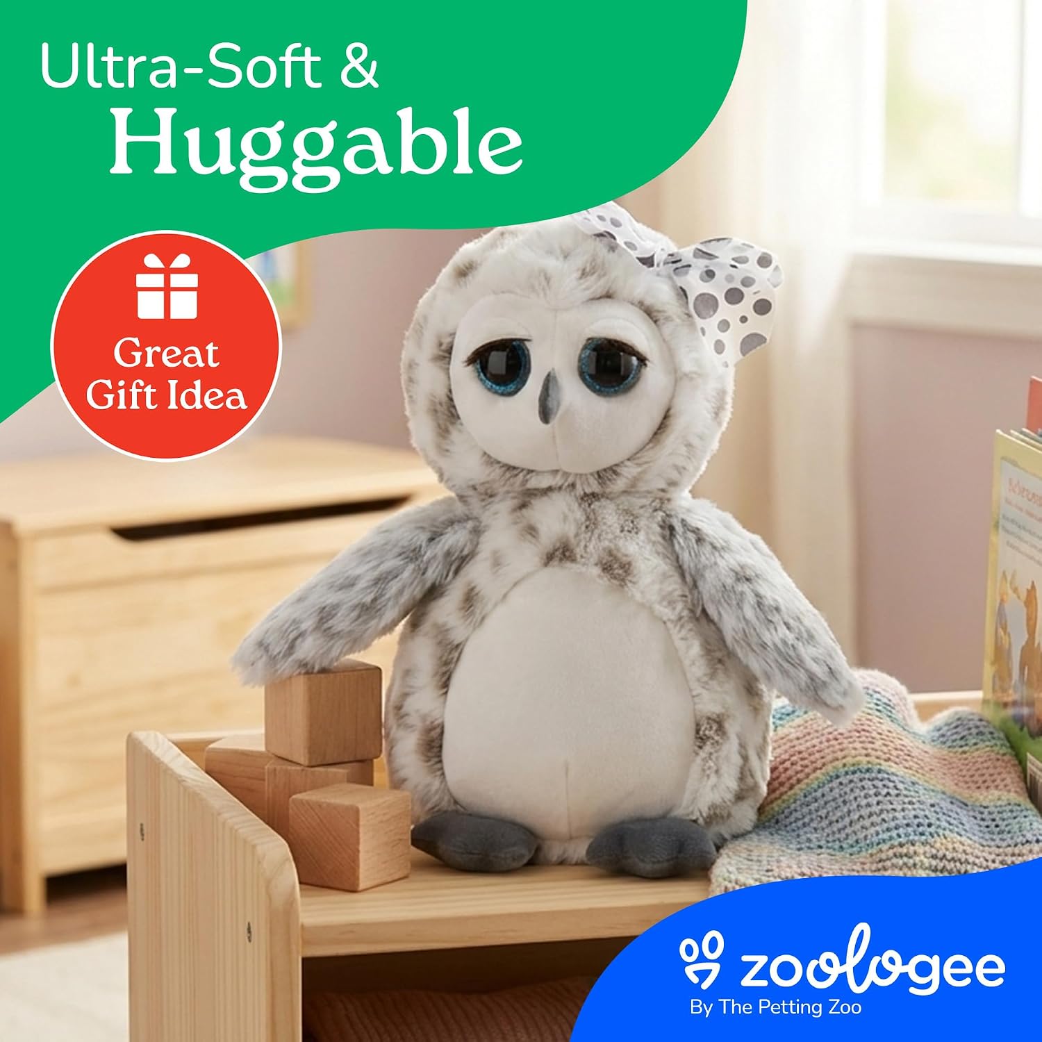 The Petting Zoo Owl Stuffed Animal Plushie, Lash’z Animals, Owl Plush Toy 10 inches