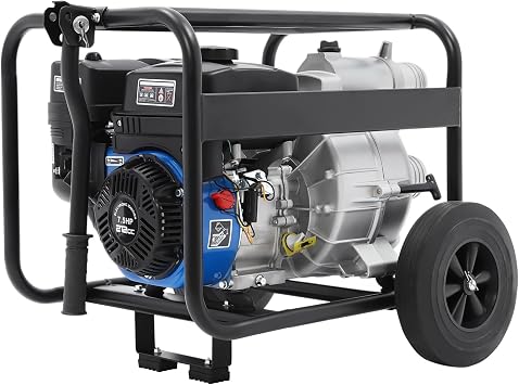 4 Stroke 7.5HP Gasoline Water Pump 3" Full Trash Water Transfer Pump w/15m Pipe, 264 GPM High Flow with 85ft Total Head & 26ft Suction, for Irrigation, Flood Control, and Construction, 212cc Engine