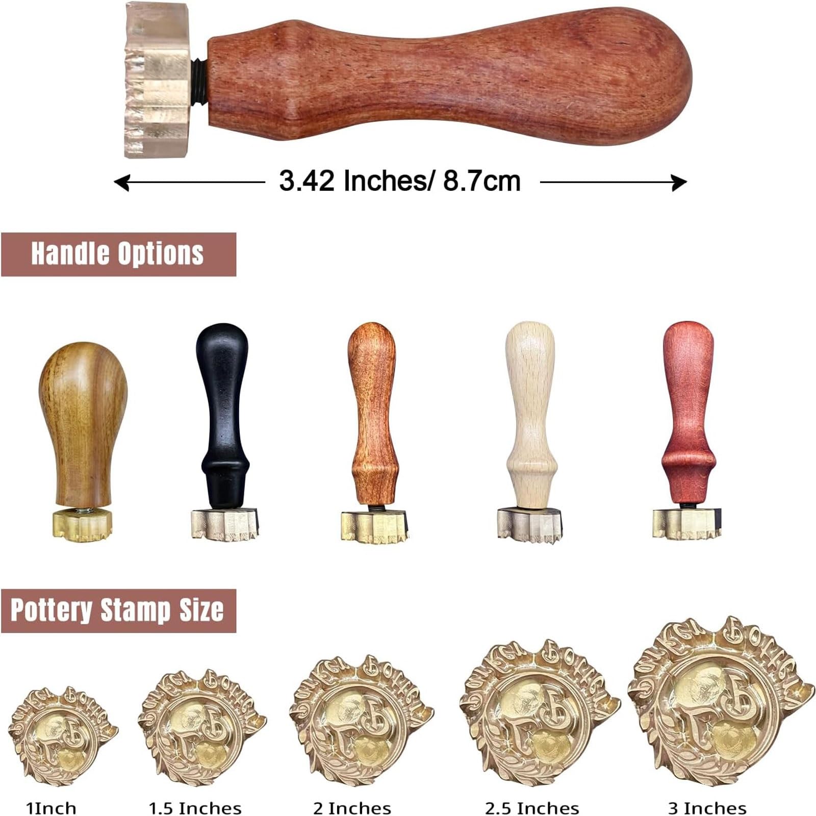 Personalisierter Keramik-Signaturstempel, individueller Messingstempel mit Holzgriff for Ton und Keramik, erstellen Sie Ihr eigenes Design Zeichen(3Inches)