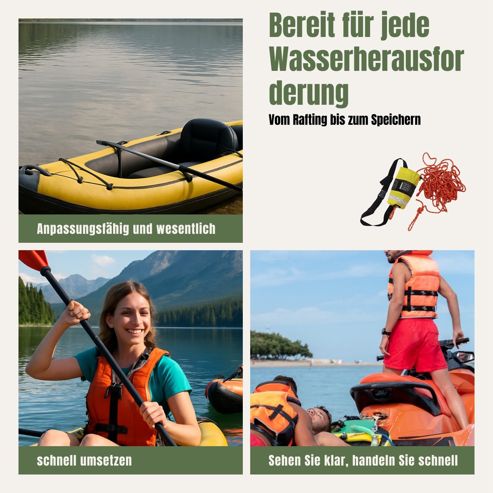 Wurfsack, schwimmendes Seil, gut, werfbare Schwimmvorrichtung, 16 m Ausrüstung für Kajak, Schwimmen, Segeln, Rafting, Outdoor-Zubehör
