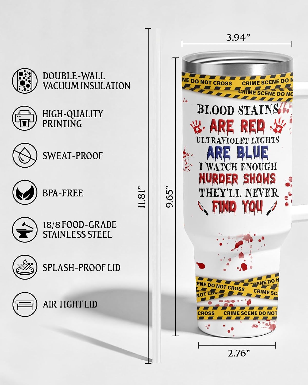 34HD Crime Scene Cat Funny Horror 40 oz Tumbler with Handle, Spooky Gift image 2