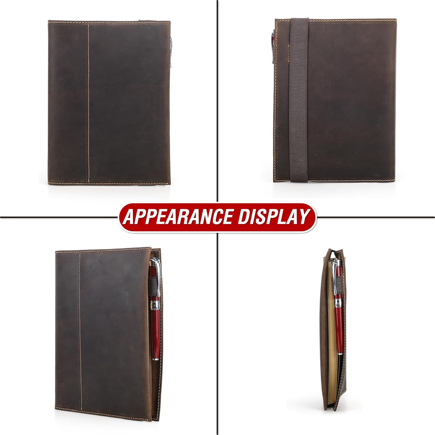 Top Grain Leather A5 Loose-Leaf Paper Portfolio Organizer for Men & Women, Vintage Design, Multi-Functional Daily & Business Portfolio for A5 Size Document/Checks/Pen/ID, Coffee 8.3 Inch