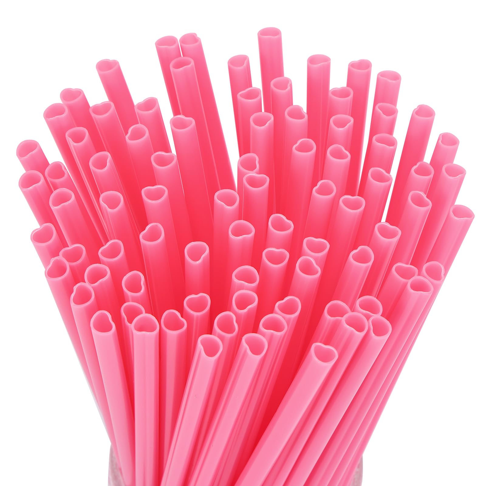 Tomnk Pink Heart Shaped Disposable Straws, 120 Pack, 8.3" Party Straws