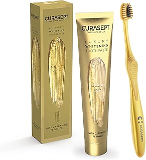 Curasept Gold Luxury Whitening Toothpaste 75ml + Toothbrush – Teeth Whitening & Oral Care Set
