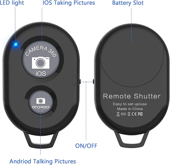 Wireless Camera Remote Shutter for Smartphones (2 Pack), zttopo Wireless Phone Camera Remote Control Compatible with iPhone/Android Cell Phone - Create Amazing Photos and Selfies, Wrist Strap Included
