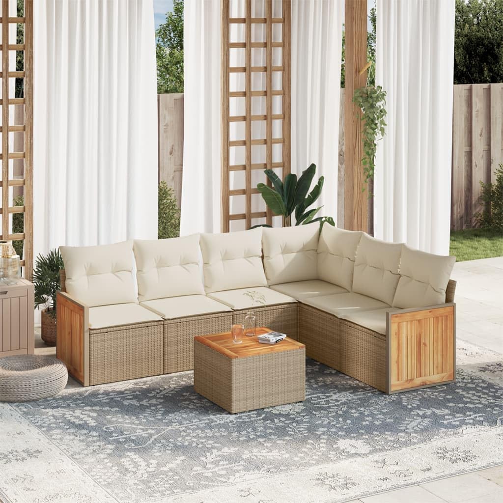 7-Piece Modular Garden Sofa Set in Beige and Cream White, Outdoor Furniture with PE Rattan and Steel Frame, Weather-Resistant Patio Seating with