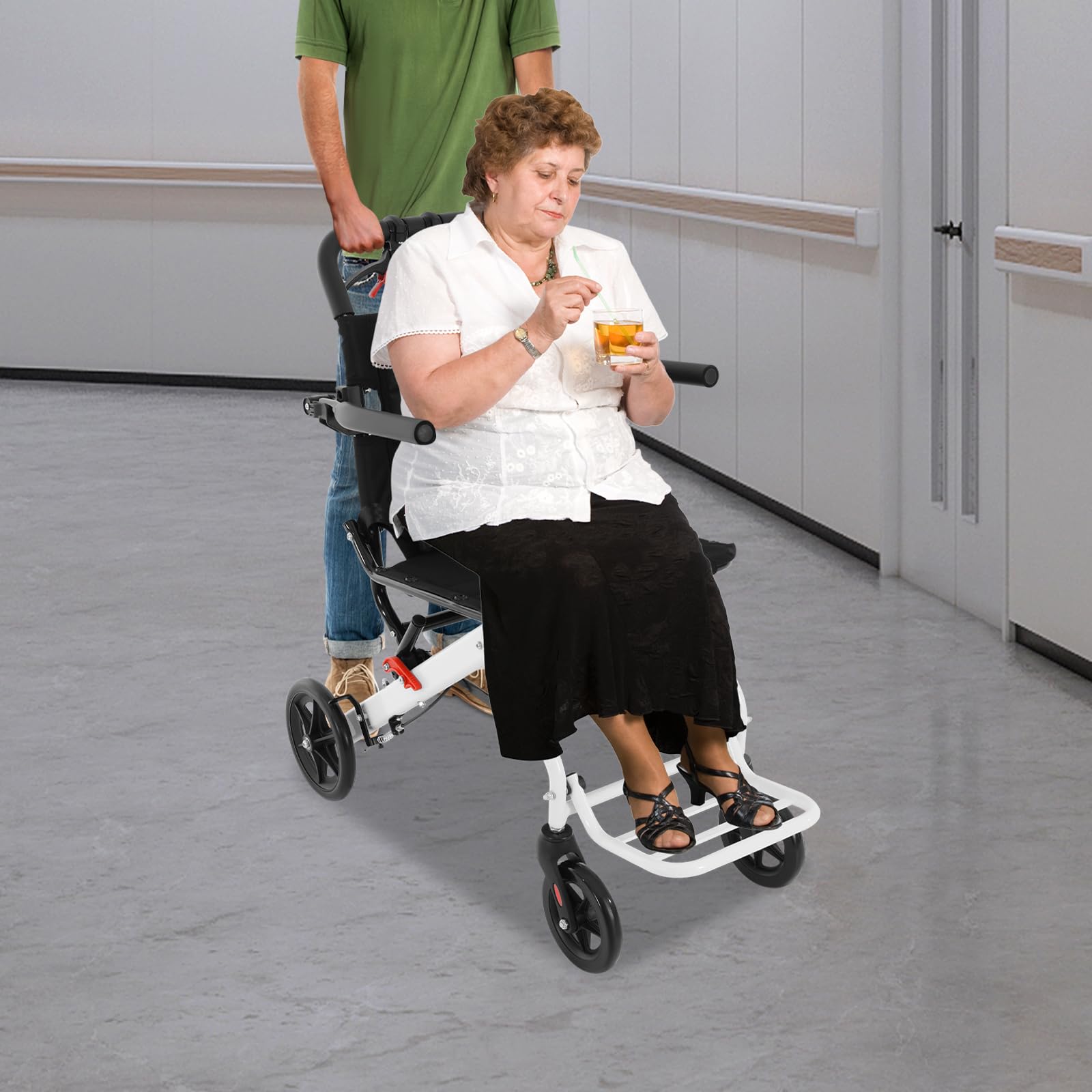 Silla de ruedas plegable ligera - Silla de ruedas de viaje con bolsa de almacenamiento de poliéster - Silla de ruedas portátil de viaje para paseos, excursiones, viajes, tratamiento médico