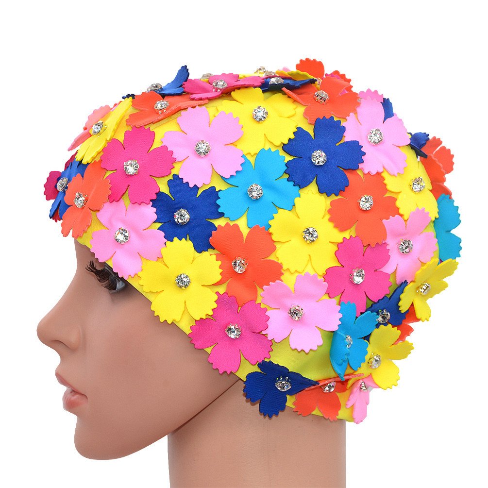 Handbuch Strass Floral Blütenblatt Retro Stil Schwimmen Gap Badekappen für Frauen