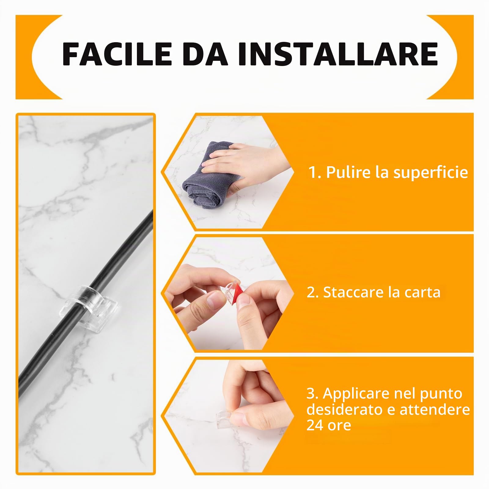60 supporti per cavi esterni, clip per passacavi, organizer per cavi, autoadesivi, per la gestione dei cavi, decorazione ganci, supporto per il fissaggio dei cavi, catena luminosa – trasparente