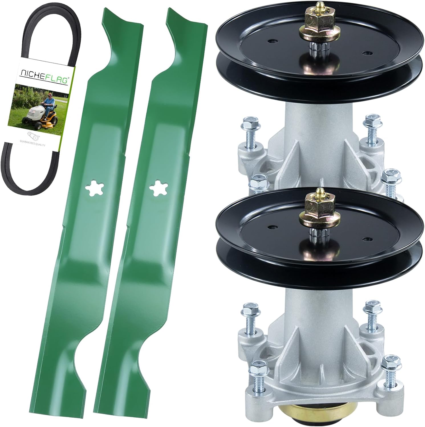 2 Pack 587819701 Spindle Assembly Kit with 532197473 Pulley 584453101 Belt 532405380 Blades Replaces 187281 532187292 587820301 587253301 192870 for Husqvarna YTH22V46 YTH20K46 YTH21K46 Deck