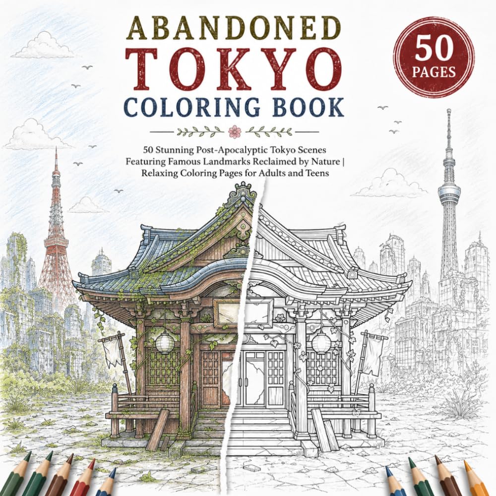 Abandoned Tokyo Coloring Book: 50 Stunning Post-Apocalyptic Tokyo Scenes Featuring Famous Landmarks Reclaimed by Nature | Relaxing Coloring Pages for ... Teens (Abandoned Worlds Coloring Book Series)