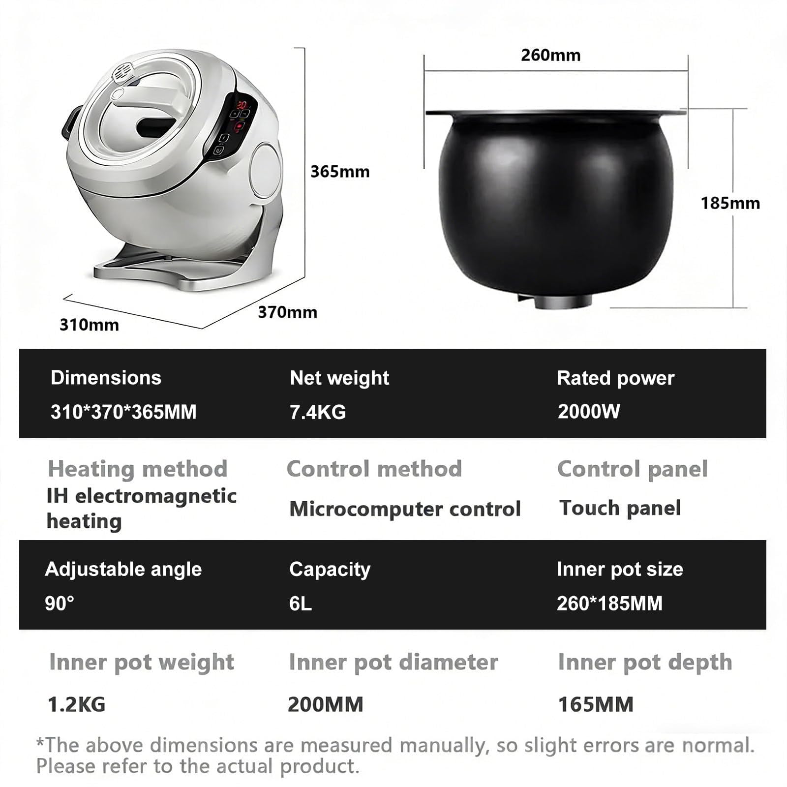 Macchina per Riso Fritto con Wok di Cottura Automatica, Macchina da Cucina Intelligente con Coperchio del Pentolino Visivo, Rotazione Automatica a 360°, Velocità a 3 Marce e Capacità di 6L, Robot