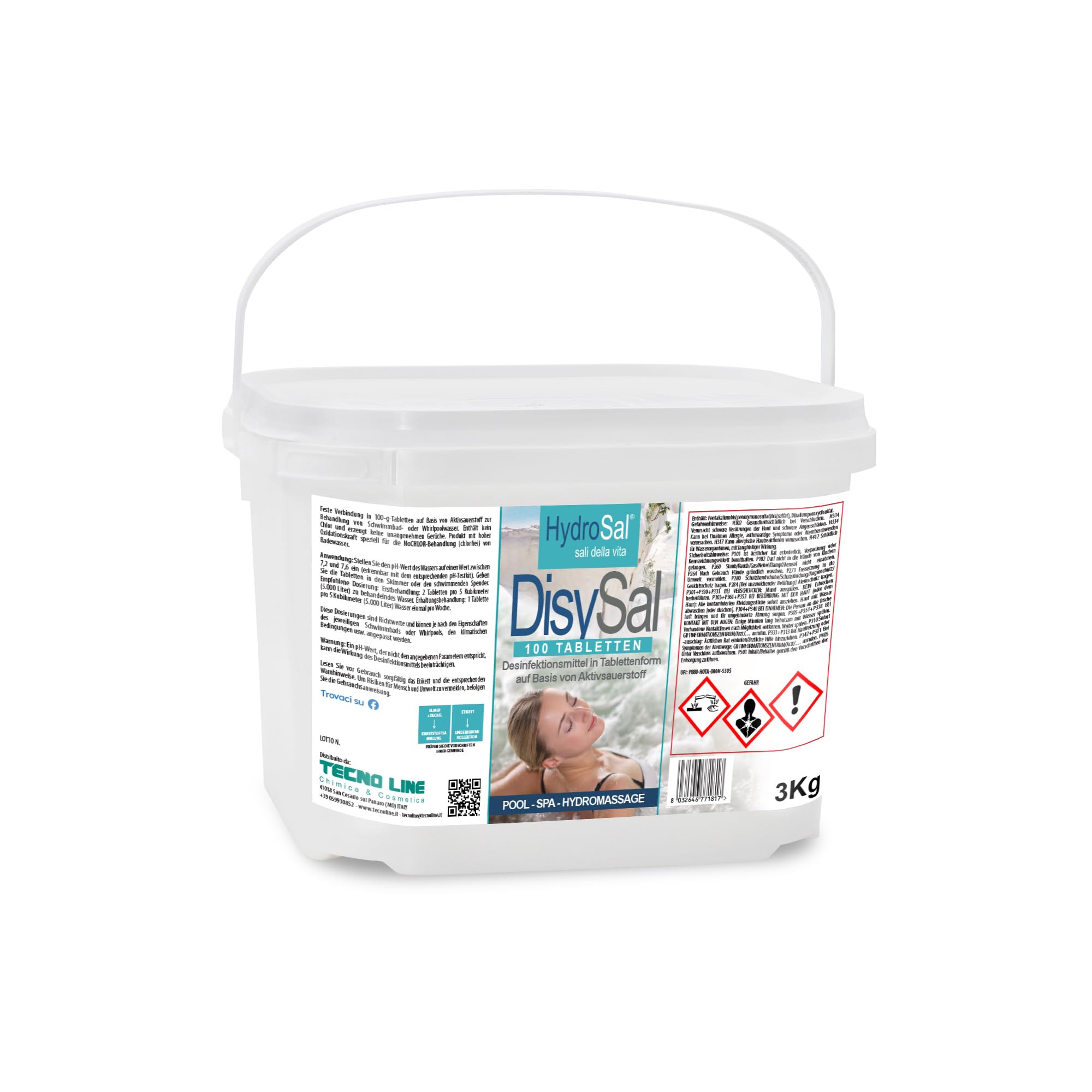 DisySal Tab 100, Ossigeno Attivo, in Pastiglie da 100 gr - 3 KG | Trattamento senza cloro, Ideale per Piscina e Spa Idromassaggio