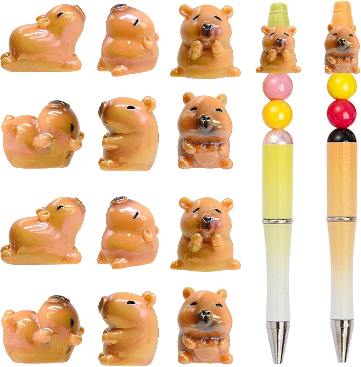 12Pcs 3D Capybara Acrylic Focal Beads for Beadable Pens Cute Animal Spacer Craft Beads for DIY Craft Beadable Pens Bracelet Necklace Earrings Keychain Jewelry Making(6 Design)