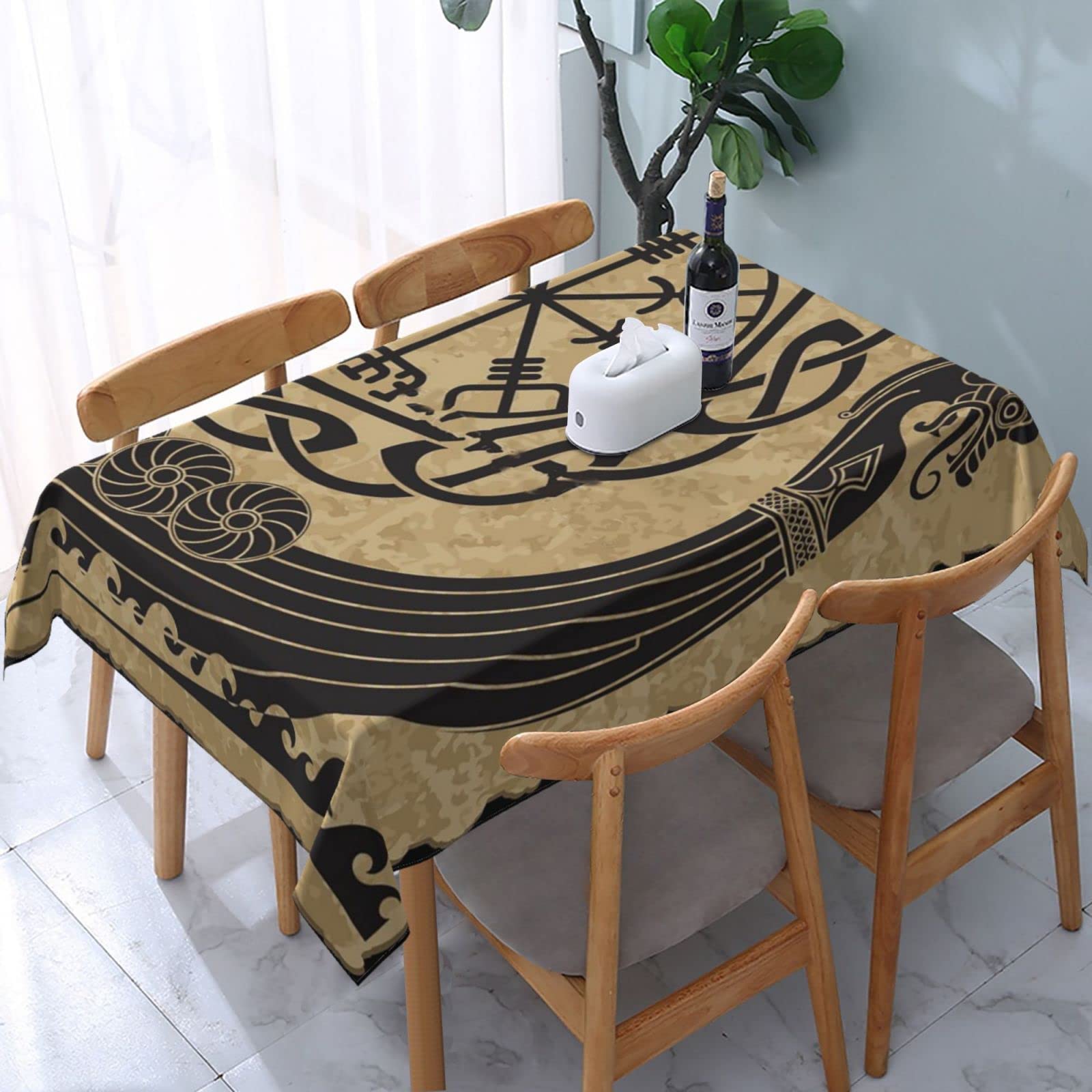 Nanchangchengbowangluokeji Tablecloth 1273 Rectangular Table Cloth The Vikings Ancient Scandinavian Pattern Norse Runes Tablecloths Wipeable Party Tablecloth Wipe Clean Party Tablecover For Picnic Weddings Home,137X183cm