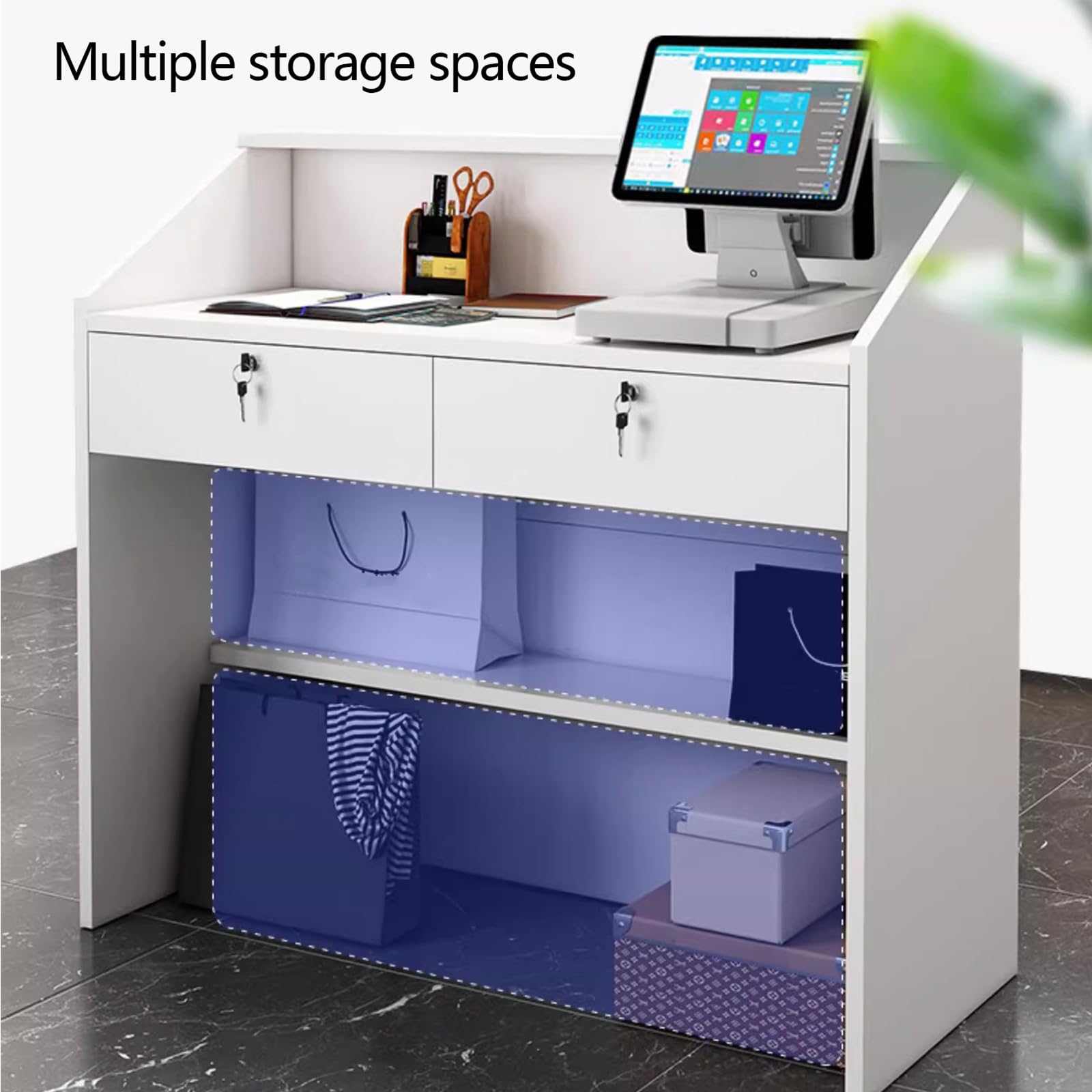 Rezeption Modern, Büroschreibtisch, Moderne Einzelhandelskasse mit Schubladen, Rezeptionstresen für Kassenbüro/Schönheit A,L80cm