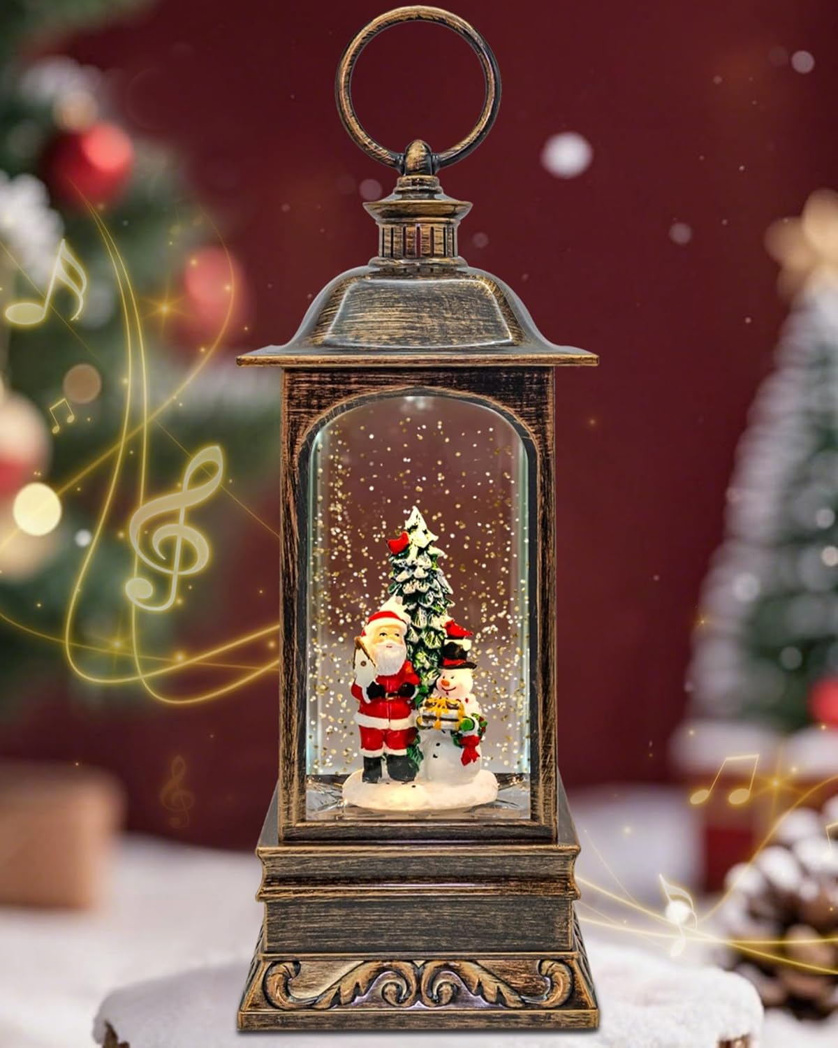 Large Christmas Snow Globes Lantern, 11" Lighted Electric Snowglobes with 8 Holiday Songs, 6H Timer Dual Power, Santa Snowman Musical Christmas Ornaments Snow Globe for Kids Adults Gifts for Men Women