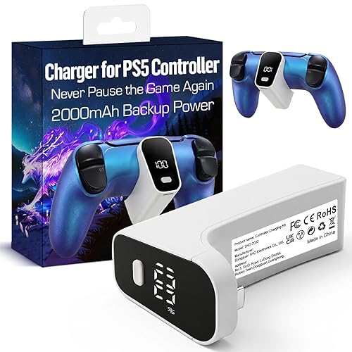 Wireless Charger for PS5 Controller with 2000mAh Battery Pack, Play