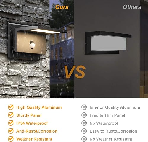 Miniatura 4 de Lustrlach Paquete de 2 lámparas de pared LED negras con sensor de movimiento IP54 impermeables 680LM para patio, porche, garaje