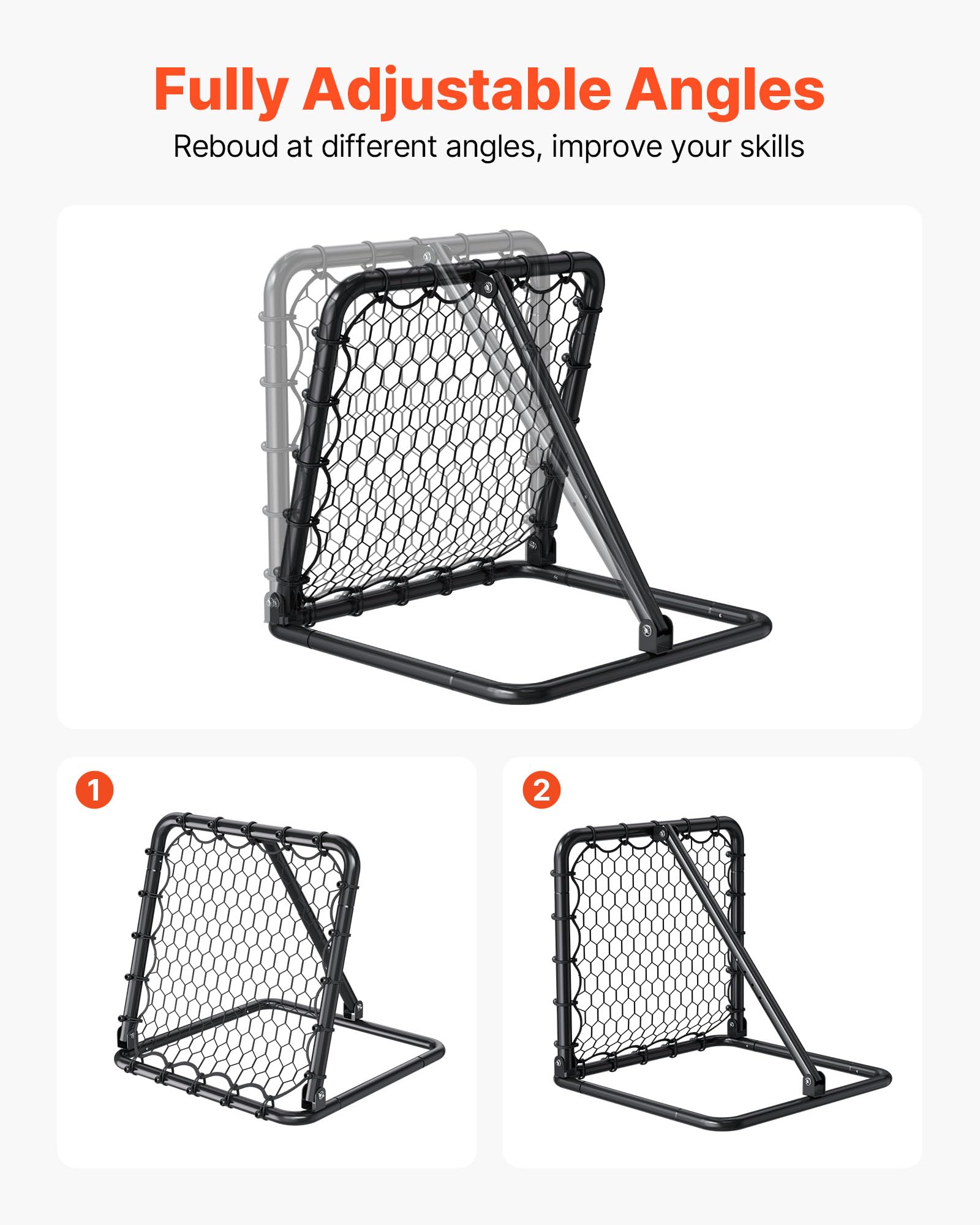 VEVOR Rete da Rimbalzo da Calcio 86,36 x 86,36 cm Rete da Porta, Angoli Completamente Regolabili, Attrezzature per Bambini, Adolescenti e Tutte le Età, Facile Installazione e Conservazione Perfetta