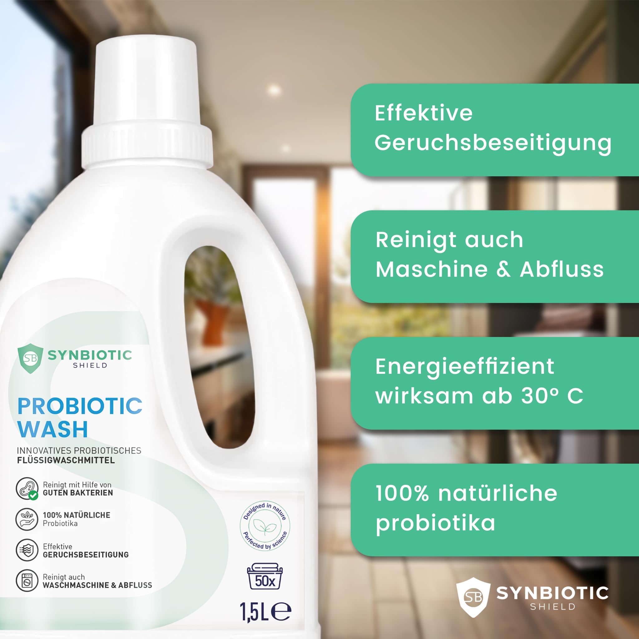 2er Set Probiotisches flüssig Waschmittel 1,5L gegen Schmutz, Flecken, Gerüche, Schweiß - Natürliches Enzymwaschmittel für Weiß- & Buntwäsche - Sport Flüssigwaschmittel - Hocheffektive Mikroorganismen