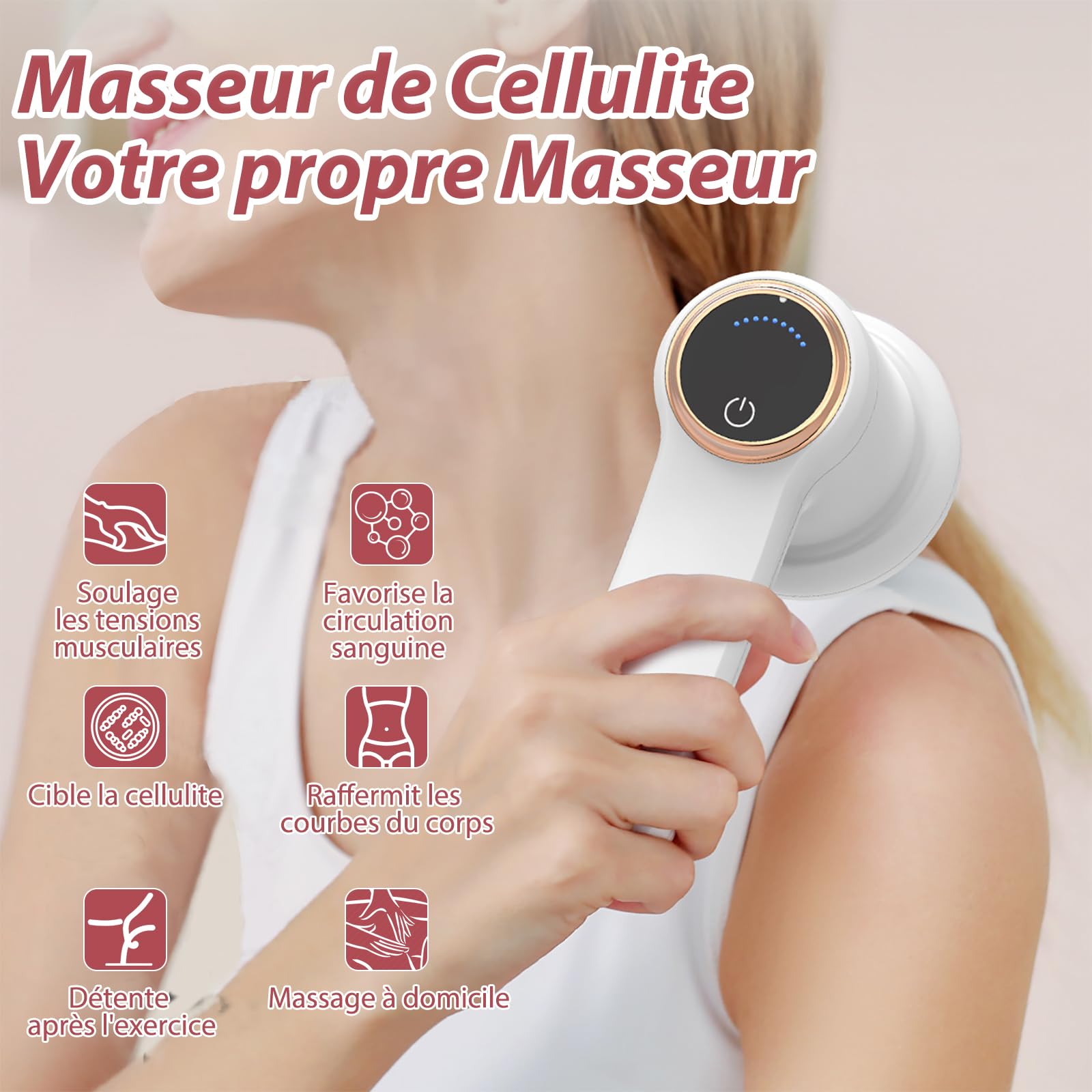 Masseur électrique cellulite anti-cellulite portable avec 8 accessoires interchangeables formes tonifiées soulage la fatigue des épaules taille abdomen fessiers jambes