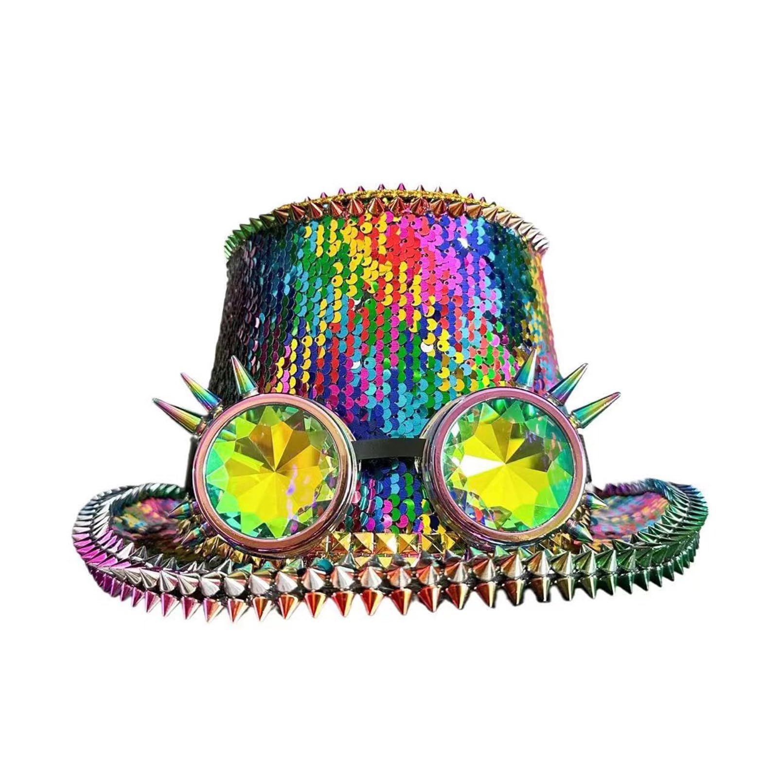 Chapeau de capitaine à paillettes scintillantes avec lunettes pour festival de musique, bal masqué, fête, accessoires de jeu de rôle