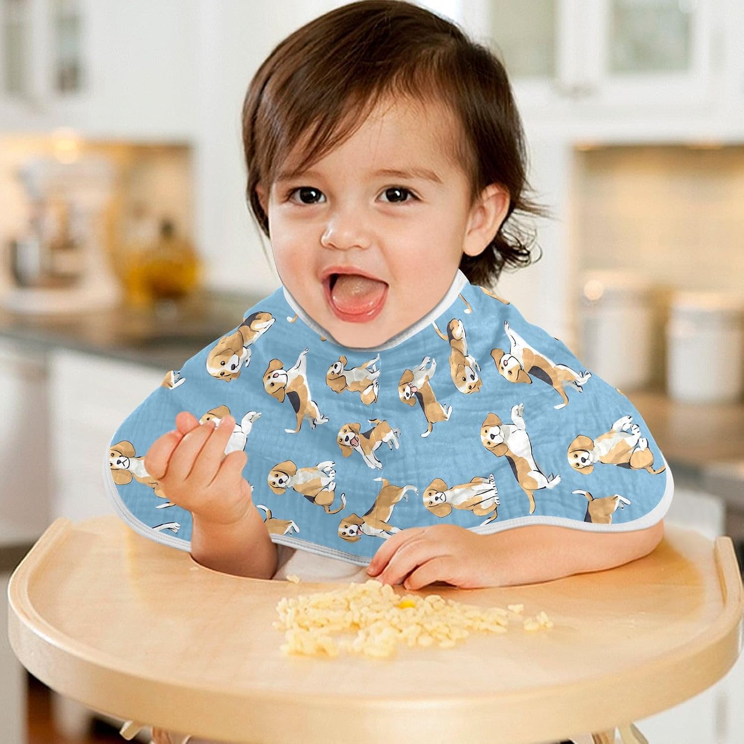 Cute Dog Blue Pattern Art Baby Burp Cloths -4Pcs Soft Absorbent Muslin Washcloths Bibs Face Towel for Newborn Boys Girls 22 x 11 Inch