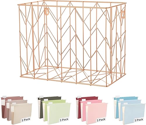 Miniatura 11 de Y YOMA Organizador de archivos colgante, tamaño carta, de metal dorado rosa, cesta de almacenamiento para oficina en casa, 1 paquete, con juego de 7