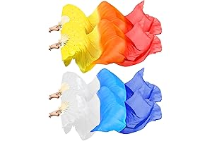 Qunclay Dance Fans Silk, 1.8 Meter/ 5.91 ft Artificial Silk Belly Dance Bamboo Fans Veils