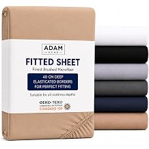 Adam Home Super King Size Fitted Sheet Beige 180x200 cm Extra Deep 16 Inch 40 cm Pocket Soft Brushed Microfiber Mattress Bed Sheet for Super King Bed   Breathable, Shrink & Fade Resistant